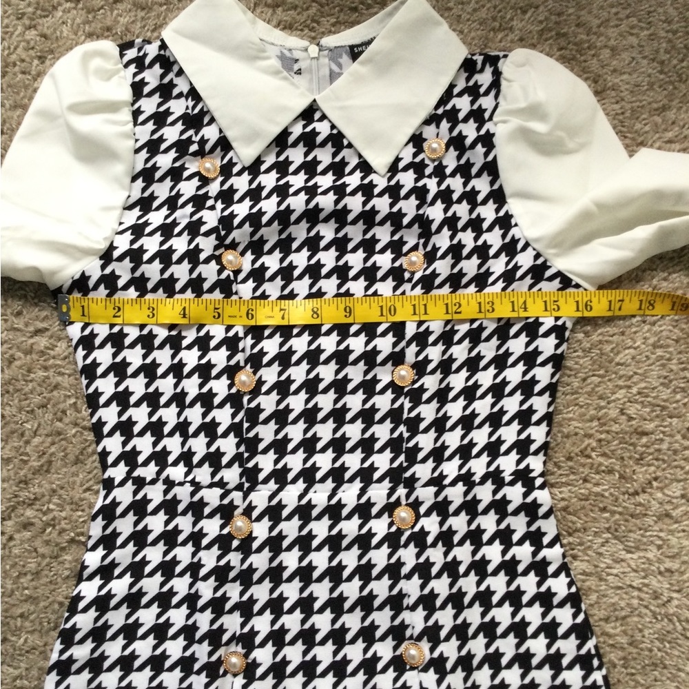 🔥🔥HOST PIC🔥🔥 Slayr Houndstooth Panel Puff Sleeve Pleated Hem Dress - Picture 7 of 13